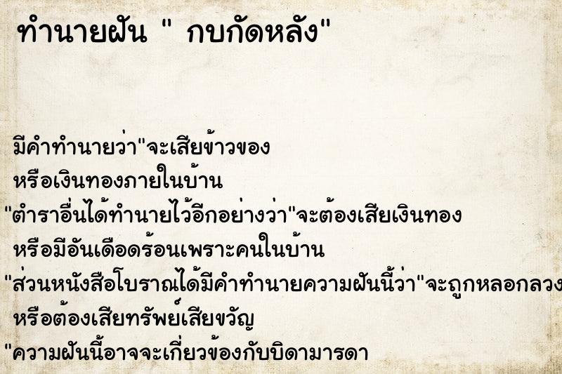 ทำนายฝันกบกัดหลัง ทำนายฝันทำนายฝันกบกัดหลัง